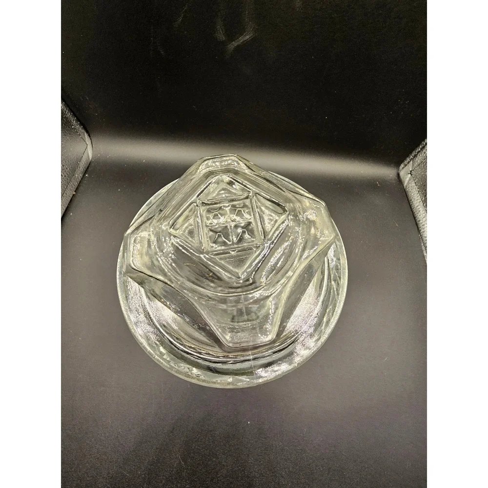 Koeze's Glass Apothecary Jar Vintage Clear Diamond Cut Square Canister with Lid